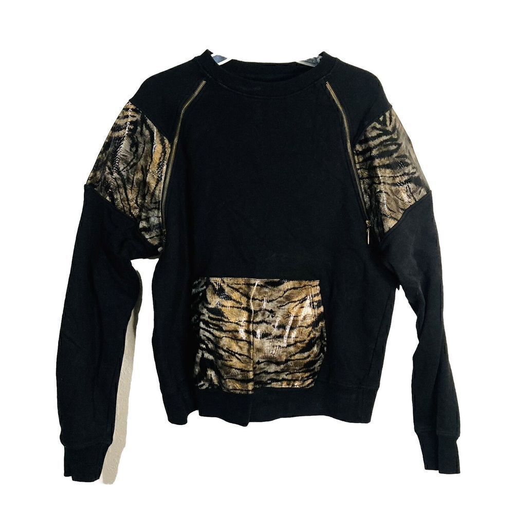 Decibel Authentic Clothing Black Pho Snakeskin Arms &Front Pocket Sweatshirt L‎